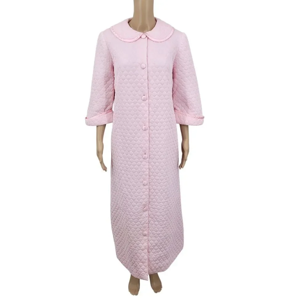 Gossard Artemis Vintage Pink Quilted Robe with Peter Pan Collar Belted